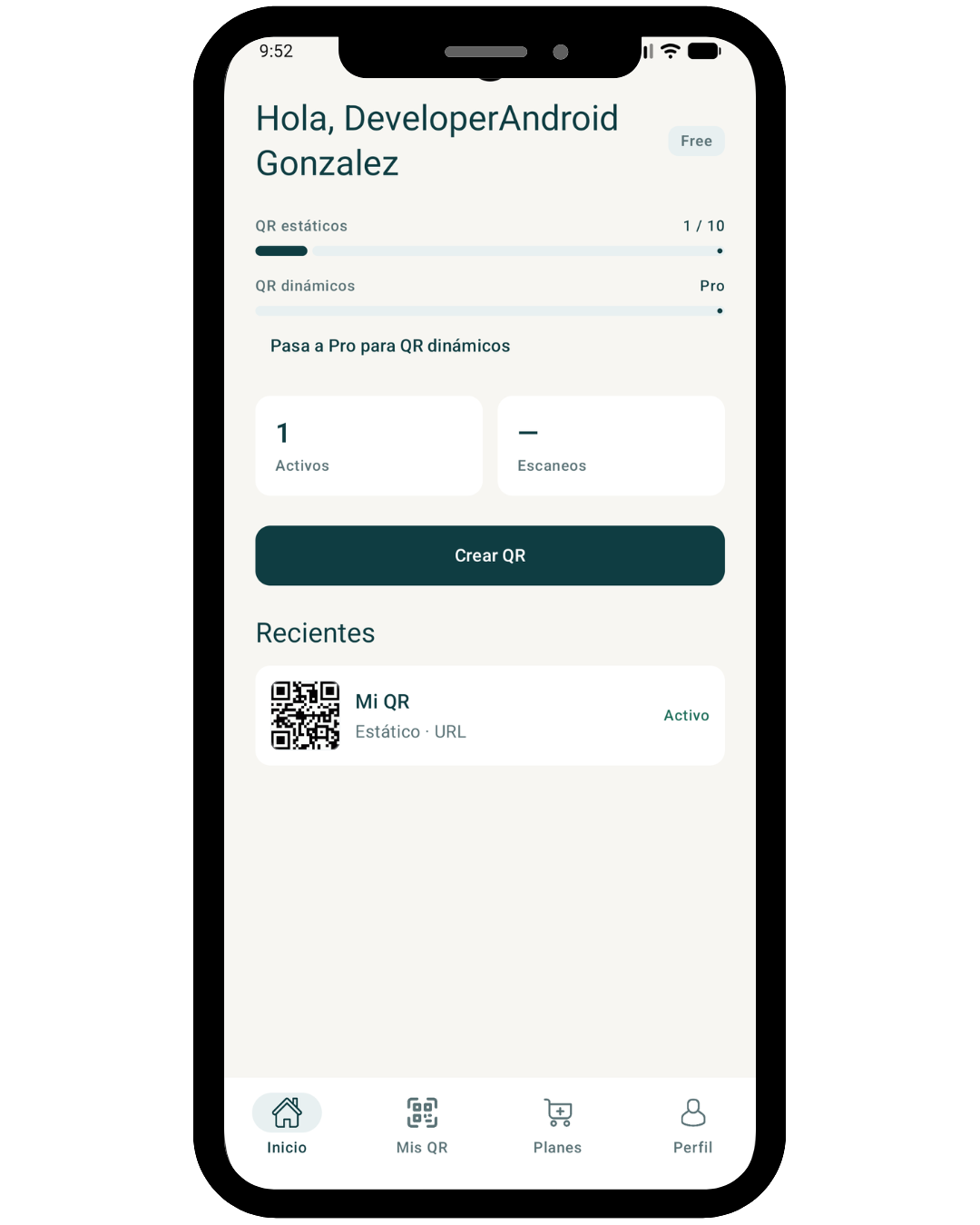 Generador QR fácil en la app QR Fácil: crea códigos QR gratis y adminístralos desde el móvil